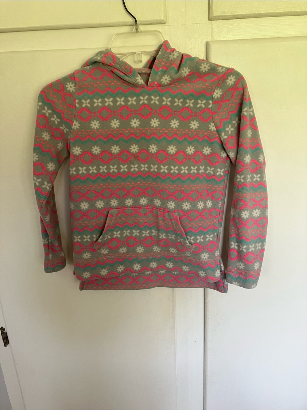 The Children's Place Gray Hooded Pullover with Pink & Teal Fair Isle